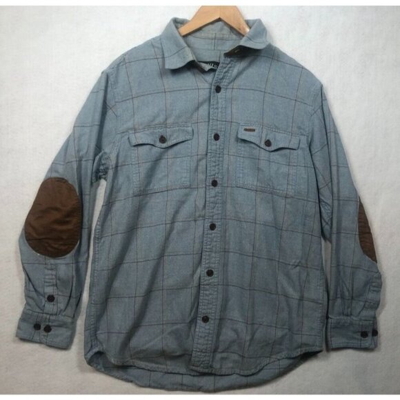 Orvis Fairbanks Long Sleeve Flannel Shirt Suede Elbow Patches Blue Check Men's M - Picture 1 of 8